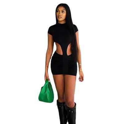 China New QuiteS Cavity Breathable Irregular Round Neck With Buttocks Sexy Sleeveless Short Backless Dress For Women for sale