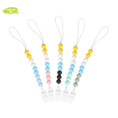 China BPA Free Silicone Custom Teething Beads Baby Gift Loose Pacifier Clip Pacifier Chain Chain Newborn Teether for sale