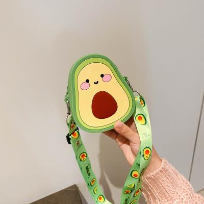 China Security Avocado Mini Bag Rainbow Baby Silicone Handbags Earphone Money Change Purse 2021 Gift for sale