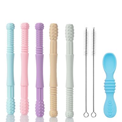 China Hot Toy Amazon Sale Food Grade Speech Therapy Tools Autism Soft Silicone Cavity Teething Straws Tubes Baby Teethers Toys for sale