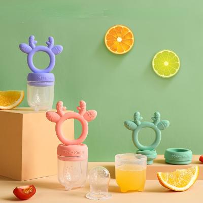 China Nitrosamine Free Cartoon Shape Fruit Vegetable Food Grade Animal Silicone Teething Toy Baby Pacifier Feeder for sale