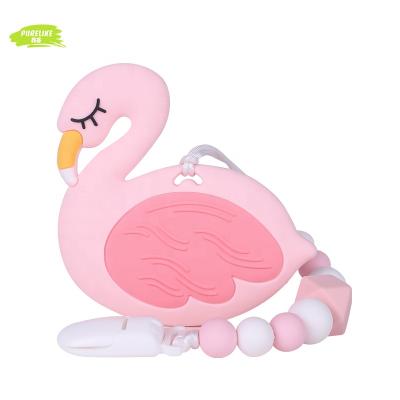 China Hot Wholesale Design Safety Amazon Baby Products Flamingo Clip Silicone Teether Toy Pacifier for sale