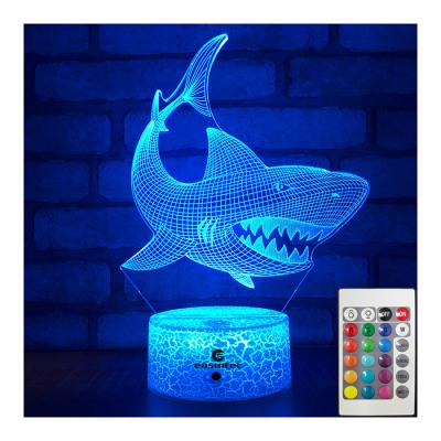 China LEIDENE van de Multiscene RGB 3D Illusie Lamp, 3D de Nachtlicht van de Afstandsbedieninghaai Te koop