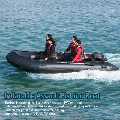 China Quality 1.2MM Height PVC Aluminum Inflatable Boat Military Black Inflatable Boat Aluminum Hard Bottom With Backrest And Seat For Fishing for sale