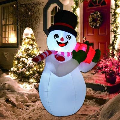 China Environmental Protection 7P-0.25MM 6 Feet Tall Christmas Inflatable Outdoor Snowman With Gift Box Inflatable Yard Decoration LED Lights For Holiday/Christmas for sale