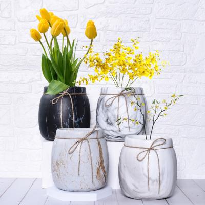 China Supplier Minimalist Custom Cement Logo Black White Flowerpots Garden Concrete Flower Pots For Home Decoration for sale