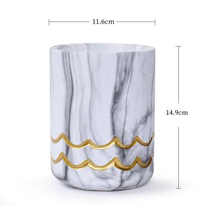 China Amazon Hot Selling Orchid Cement Minimalist Marble Gold Marble Pattern Flowerpot Bulk White Cylindrical Flower Pots With Indoor Plants for sale