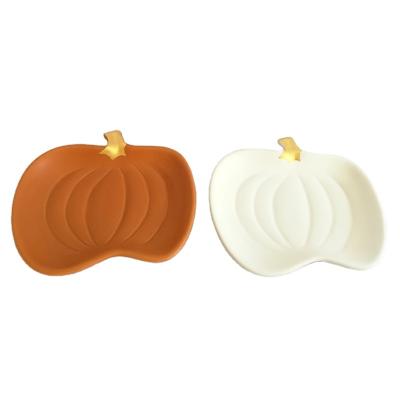 China Sustainable Custom Pumpkin Shape Dinnerware Dish Ceramic Dessert Candy Dinner Dishes for sale