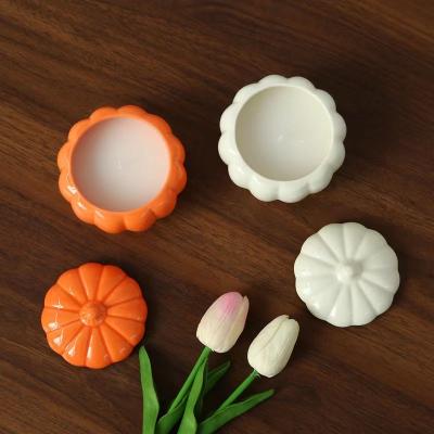 China Wholesale Cute Empty Creative Home Fragrance Home Fragrance Small Pumpkin Candle Ceramic Decoration Candle Jar With Lid Bulk for sale