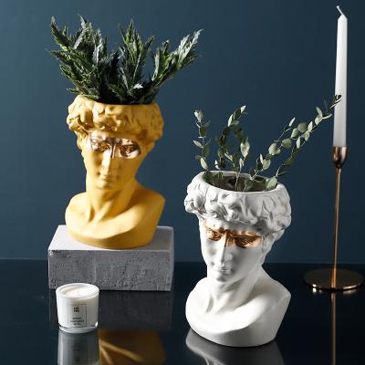 China Art Deco Art Portrait Plants Flowerpot David Statue Human Head Ceramic Vase for Hotel Wedding Centerpiece Decor for sale