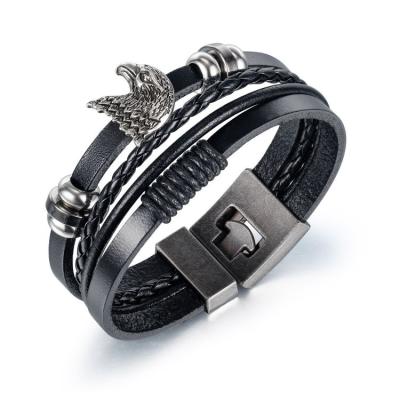 China Newcomer Punk Retro Envelope Eagle Charm Mens Leather Bracelet Charm Multilayer Braided Bracelet for sale