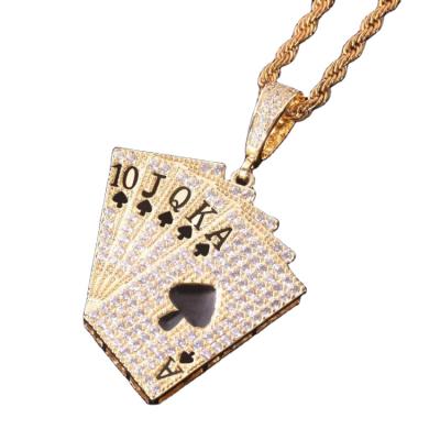 China Hiphop Hip Hop Copper Micro-inlaid Zircon Jewelry Poker Pendant Necklace for sale