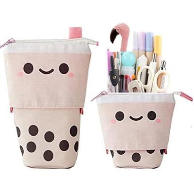 China Polyester Mini Cute Pencil Telescopic Holder Pop Up Boba Stationery Case for sale