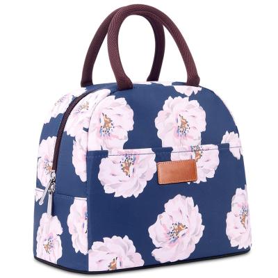 China Polyester Waterproof Floral Insulated Handbag Lunch Bag Thermal With Pockets for sale