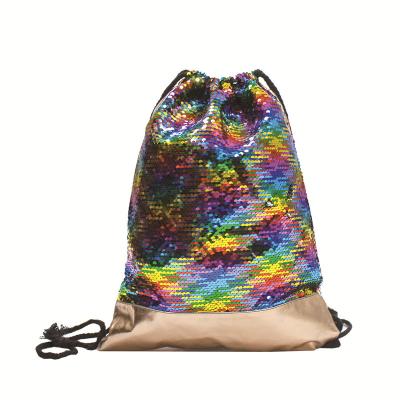 China Beautiful Shiny Sequin Waterproof Drawstring Custom Printed Colorful Shopping Bags for sale