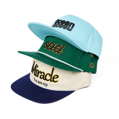 China 5 JOINT Custom Unstructured Panel 3D Embroidery Rope Snapback Hats With String for sale