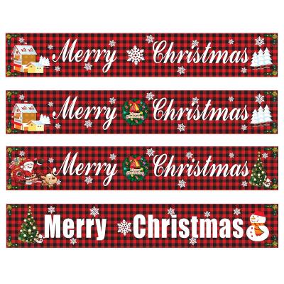 China Merry Christmas Decorations Hot Sale Christmas Ornament Plaid Christmas Red Black Banner for sale