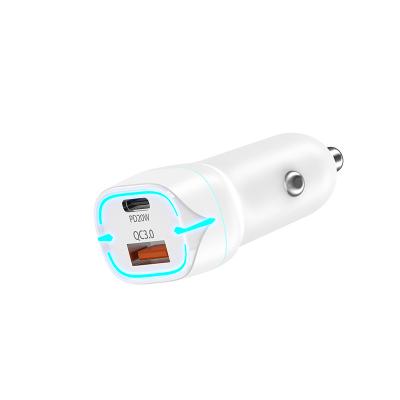 China New PD Car Charger 18w 20w 6.2a 38w Left 2 Style Fast Car Battery Charger 12v-24v QC Black White With Blue Led Display For iPhone 13 for sale