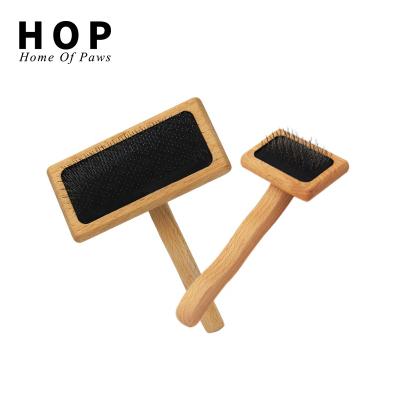 China Factory Wholesale New Design Sustainable Pet Cat Dog Hair Grooming Slicker Wooden Brush for sale