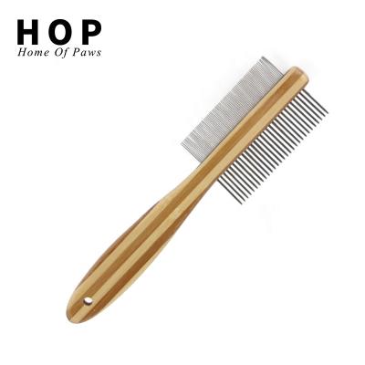 China Sustainable Factory Wholesale Double Sided Bamboo Wooden Pet Cat Dog Grooming Hair Comb for sale