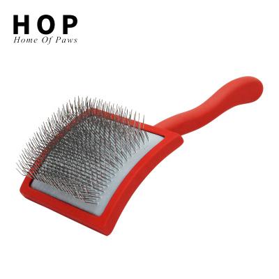 China Large Viable Wholesale Coral GroomGrip Coating Curved Pet Grooming Brush Long Pinned Dog Slicker Cat Comb Brush for sale