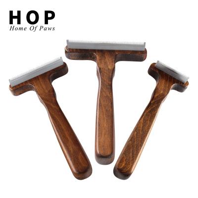 China Factory Wholesale Viable Classy Wooden Pet Cat Dog Deshedding Tool Brush Classic Style Handle for sale