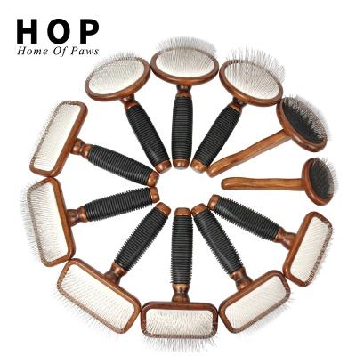 China Wholesale Viable Style Classic Wooden Pet Pin Brush Cat Dog Grooming Slicker Brush for sale