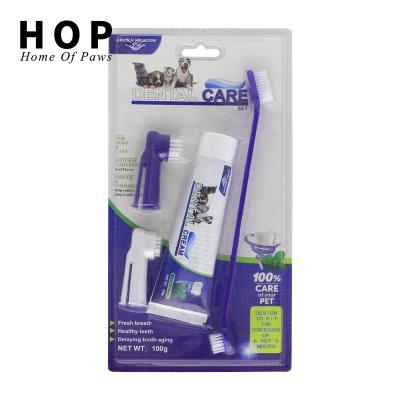 China Factory Viable Wholesale 4 in 1 Set Cat Dog Toothbrush And Toothpaste Dental Care Dog Finger Toothbrush Pet for sale