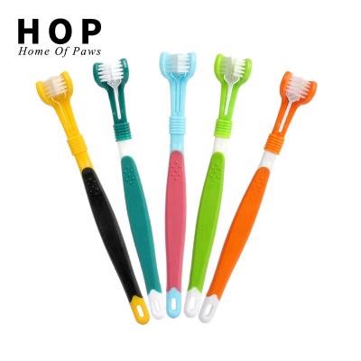 China Viable Factory Wholesale Design Three Heads LOW MOQ New Pet Cat Dog Toothbrush for sale