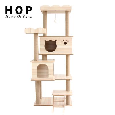 China Wholesale Wooden Tower Cat Scratcher Tree House of Cat Climbing Frame Cat Condo Factory Viable Large for sale