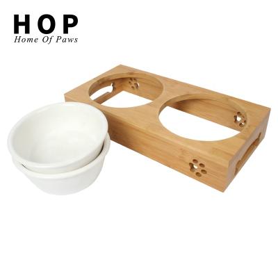 China Factory Sustainable Wholesale Raised Ceramic Pet Cat Dog Food Bowl With Double Holder for sale