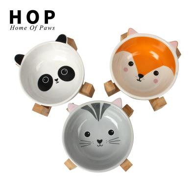 China Viable Factory Wholesale Cartoon Style Ceramic Pet Cat Dog Food Bowl With Holder for sale