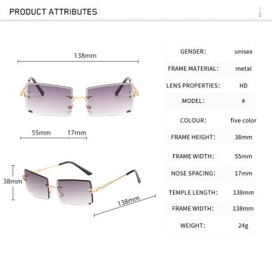 China Fashion sunglasses spot fast trading small square metal frameless sunglasses ladies glass factory wholesale for sale