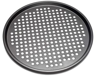 China Sustainable Non-Stick Pizza Tray Carbon Steel Pizza Pan with Holes for sale