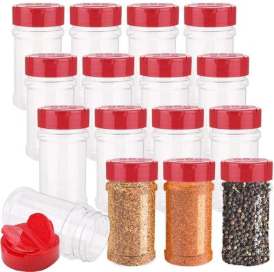 China 16PCS 7OZ Sustainable Clear Plastic Spice Seasoning Jars Set With Red Cover for sale