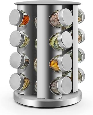 China Viable Glass Spice Jars Spice Rack With Rotatable Stainless Steel Rack Stand Rack Assembly for sale