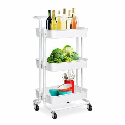 China Kitchen Bathroom Laundry Room Narrow Places Storage Cart 3-Tier Unit Rolling Durable Slim Mobile Shelving Bathroom Carts with Handle for sale