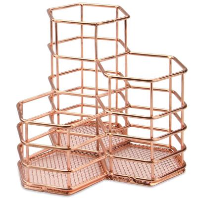 China Fashion Bedroom Metal Organizer Basket Clear Small Makeup Container Organizer For Vanity for sale