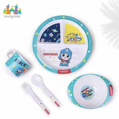 China Minimalist Konig Kids Baby Cartoon Dinnerware Set Plates Unbreakable Kids Plastic Dinnerware Sets With Cutlery for sale