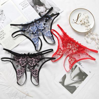 China Antibacterial hot sale women lace up lingerie transparent open file underwear sexy women's panties thong cavity hot thong T pants for sale