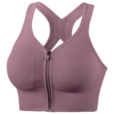 China High Quality Antibacterial Ladies Sports Lingerie Sexy Fitness Cropped Top Lift Up Working Lingerie Front Zipper Backless Sports Bra for sale