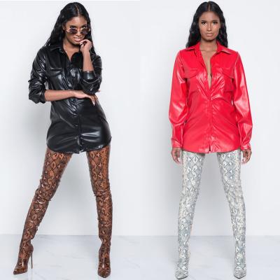 China Nightclub Women's Sexy Anti-Shrink Pu Leather Long Sleeve Coat for sale