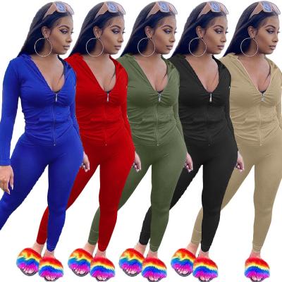 China Breathable Women Two Piece Tracksuit Set Long Sleeve Zipper Hoodie Jacket With Sweatpants Sweatsuit Jogger Workout Set for sale