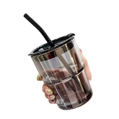 China Viable Custom Clear 450ml Clear White Tumbler Borosilicate Travel Coffee Glass Cup Drinking Reusable Mug With Straw for sale