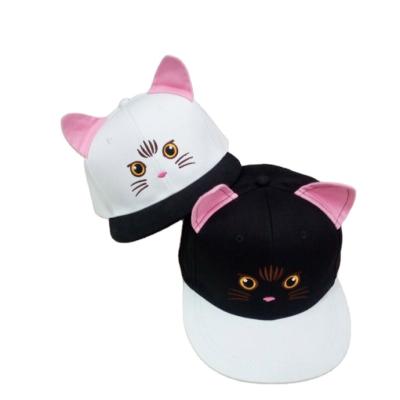 China COMMON new designer chlidren/kids plain brim flat snapback hats, custom cute kid baseball cap with cat ear free sample hat factory for sale