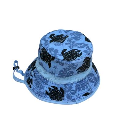 China COMMON Custom Child's Cotton Bucket Hat With Floral Print Logo String Adjustable Kids Hat Caps Cute Fishing Hat With Your Own Brand for sale