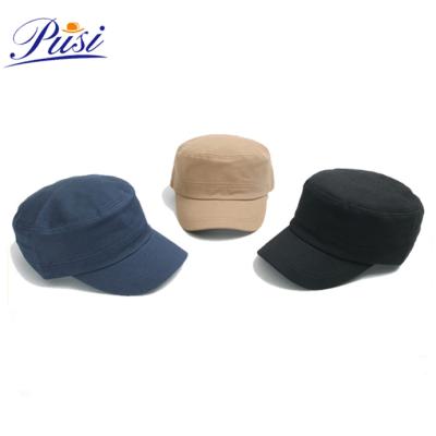 China Fashion Design Embroidery COMMON Logo Round Cap Cotton Men Plain Military Cap With Names for sale