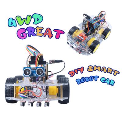 China Smart Robot Car Obstacle Avoidance Education DIY Robot Car Kit Car Programming Four Way Line for sale