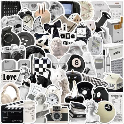 China 61Pcs Graffiti Style 61Pcs Dtf Cup Envelope Sticker Laptop Luggage Waterproof Guitar Simple Black And White Decorative Waterproof Sticker UV Transfer for sale