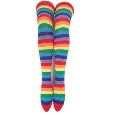 China Best Selling Autumn Winter Fashion Sporty Short Skirt With Colorful Long Tube Cotton Socks Over - The Knee Striped Socks for sale